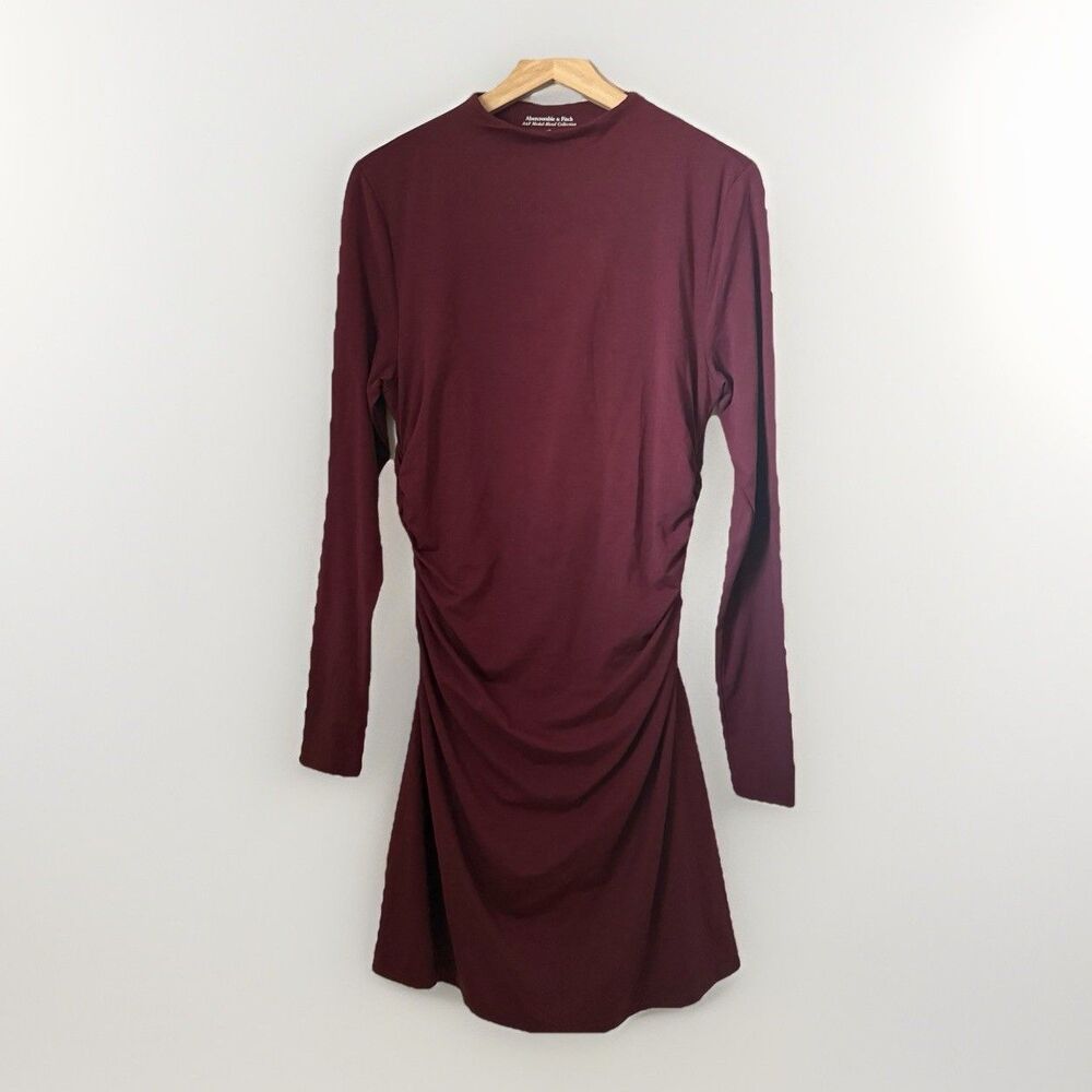 Abercrombie & Fitch Dress Large Tall Maroon A&F Paloma Ruched Mini Sleek Chic